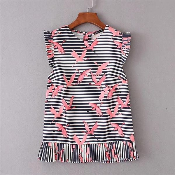 vintage vestidos striped crane printed womens shirts pleated brand sleeveless o neck femininas blusas slim top, White
vintage vestidos striped crane printed womens shirts pleated brand sleeveless o neck femininas blusas slim top, White