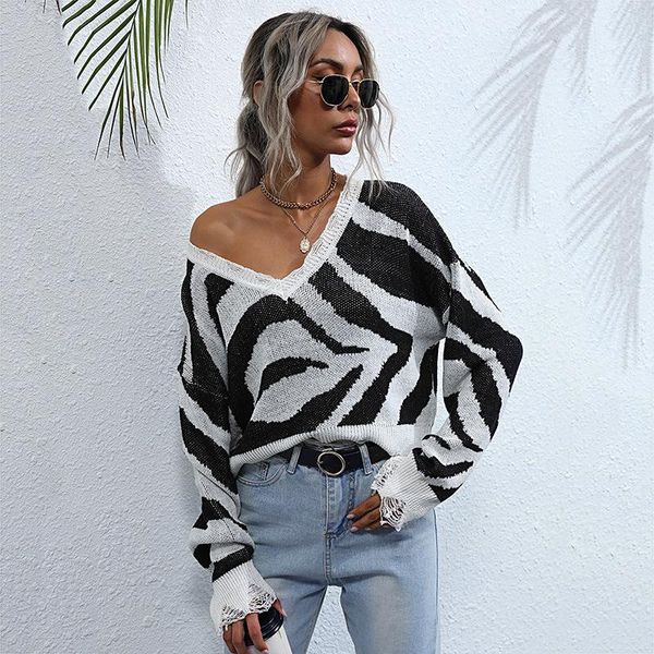women's sweaters loose ripped v neck women distressed knitted jumpers fashion clothes autumn short fall striped pullovers js0015, White;black
women's sweaters loose ripped v neck women distressed knitted jumpers fashion clothes autumn short fall striped pullovers js0015, White;black