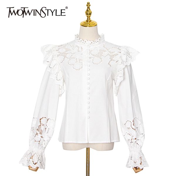twotwinstyle hollow out black shirt for women stand collar flare long sleeve casual blouse female fashion clothing fall 210517, White
twotwinstyle hollow out black shirt for women stand collar flare long sleeve casual blouse female fashion clothing fall 210517, White