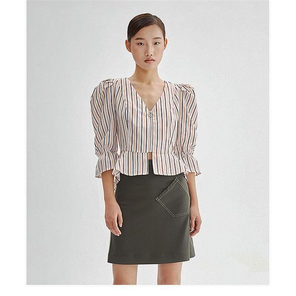 women's blouses & shirts sugarhigh korean style wild lotus leaf v-neck vertical striped shirt female zipper chic autumn women clothing, White
women's blouses & shirts sugarhigh korean style wild lotus leaf v-neck vertical striped shirt female zipper chic autumn women clothing, White