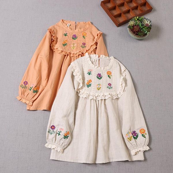 women's blouses & shirts sweet female japanese chest embroidery lace collar early autumn embroidered linen shirt long sleeve blouse, White
women's blouses & shirts sweet female japanese chest embroidery lace collar early autumn embroidered linen shirt long sleeve blouse, White