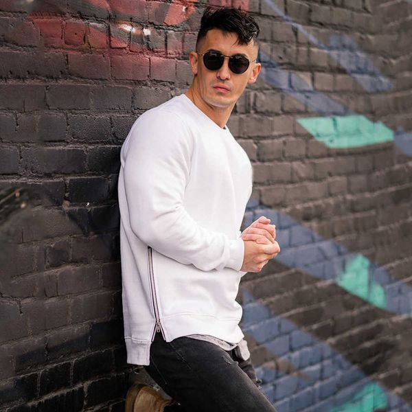 muscle fitness men's brothers spring and autumn sports leisure cotton long sleeve side zipper hoodless solid color sweater, White;black
muscle fitness men's brothers spring and autumn sports leisure cotton long sleeve side zipper hoodless solid color sweater, White;black