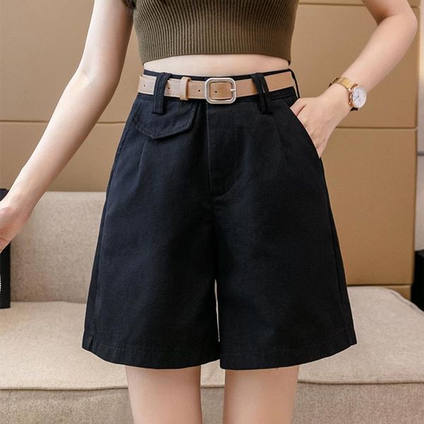 women's shorts casual 2021 fashion tooling wide leg high waist a-line with belt for summer wear, White;black
women's shorts casual 2021 fashion tooling wide leg high waist a-line with belt for summer wear, White;black