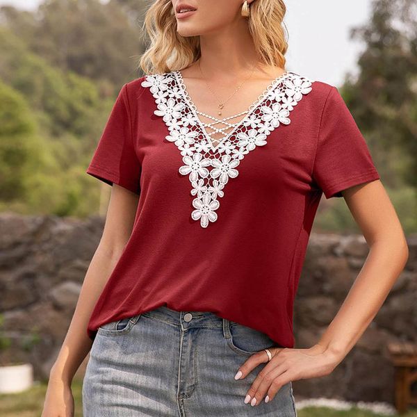 women's t-shirt lace stitching t-shirts fashion v-neck female casual temperament summer short sleeve ropa mujer, White
women's t-shirt lace stitching t-shirts fashion v-neck female casual temperament summer short sleeve ropa mujer, White