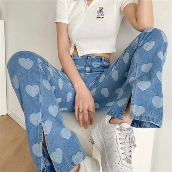 women's jeans tall waist love printed bootleg split pants 2021 ins fashion carry buttock show thin leg long straight denim trousers, Blue
women's jeans tall waist love printed bootleg split pants 2021 ins fashion carry buttock show thin leg long straight denim trousers, Blue