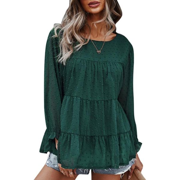 women's t-shirt autumn casual blouse round neck long sleeve pom shirts back keyhole clothes, White 
women's t-shirt autumn casual blouse round neck long sleeve pom shirts back keyhole clothes, White