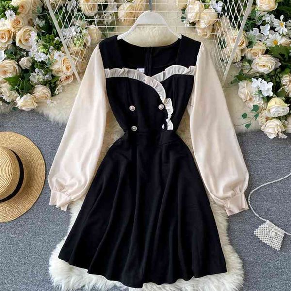 women's french style dress autumn sweet fungus patchwork color stitching lantern sleeve mini retro vestidos female gk449 210507, Black;gray
women's french style dress autumn sweet fungus patchwork color stitching lantern sleeve mini retro vestidos female gk449 210507, Black;gray