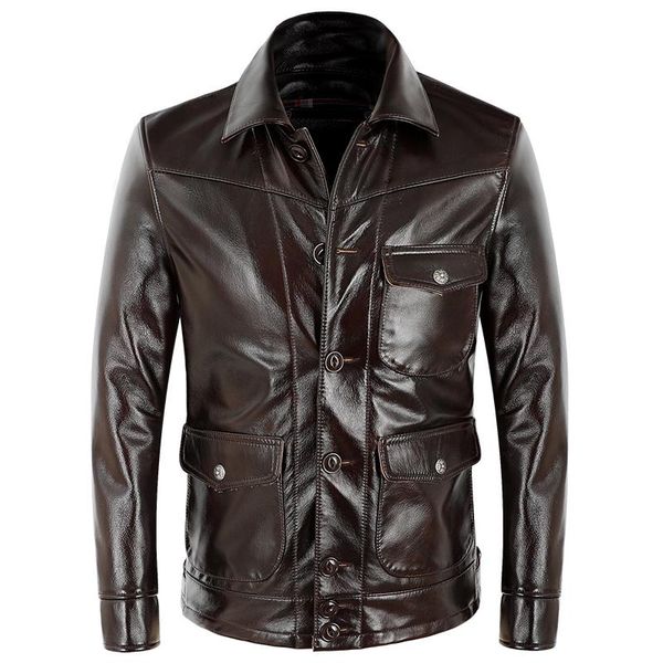men's leather & faux genuine cowhide jacket oil wax head layer batik wine red coat male, Black
men's leather & faux genuine cowhide jacket oil wax head layer batik wine red coat male, Black