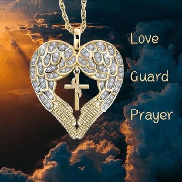 vintage heart pendant necklace for women yellow gold color angel's wing cross necklaces jewelry accessories valentines day gifts, Silver
vintage heart pendant necklace for women yellow gold color angel's wing cross necklaces jewelry accessories valentines day gifts, Silver