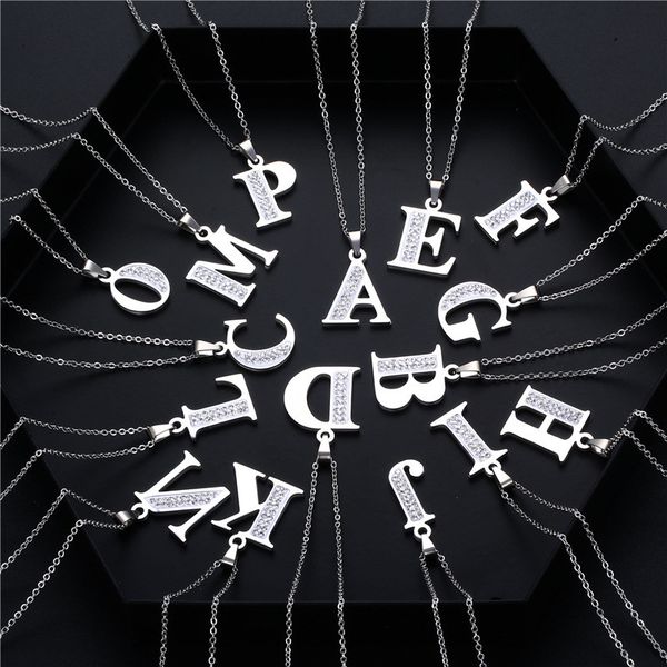 new european and american accessories pottery clay 26 letter necklace female trend stainless steel full diamond pendant, Silver
new european and american accessories pottery clay 26 letter necklace female trend stainless steel full diamond pendant, Silver