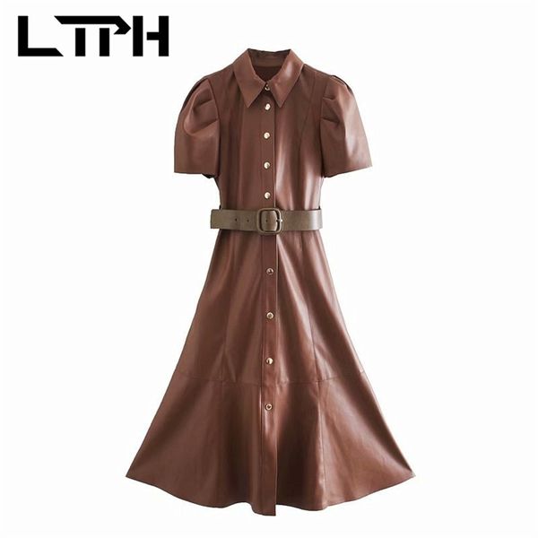 ltph pu leather vintage fashion women dress puff sleeve lapel long all-match sashes slim elegant dresses spring autumn 210423, Tan;black
ltph pu leather vintage fashion women dress puff sleeve lapel long all-match sashes slim elegant dresses spring autumn 210423, Tan;black