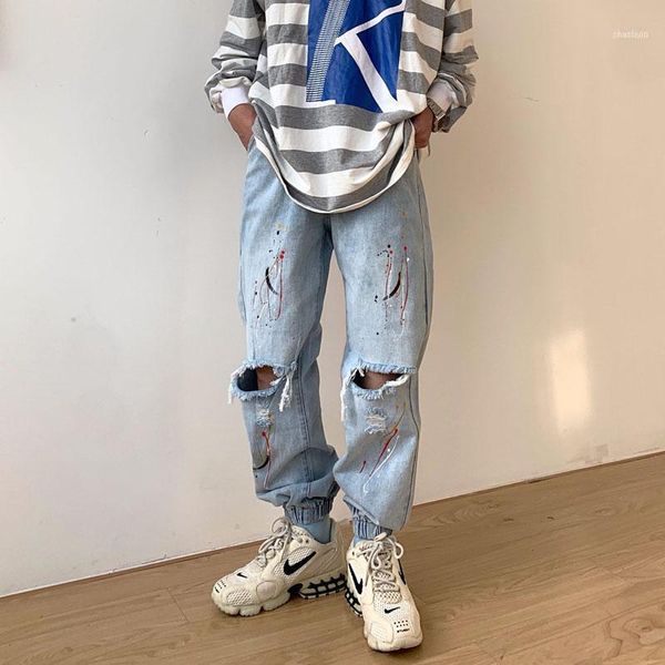 male women streetwear hip hop vintage fashion loose jeans trousers men elastic waist broken hole casual denim pants1, Blue
male women streetwear hip hop vintage fashion loose jeans trousers men elastic waist broken hole casual denim pants1, Blue