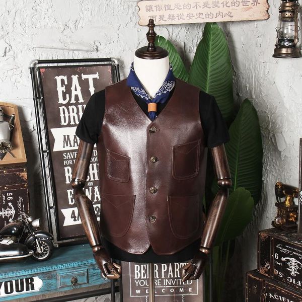 men's leather & faux coat oil wax cowhide vest jacket collarless slim fit waistcoat short, Black
men's leather & faux coat oil wax cowhide vest jacket collarless slim fit waistcoat short, Black