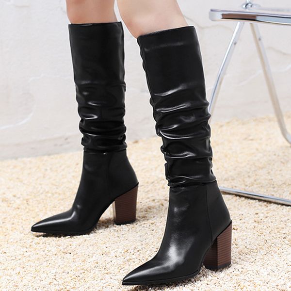 big size 43 high heels woman shoes brand design chunky heeled slip on pointed toe elegant cool office lady knee high boots, Black
big size 43 high heels woman shoes brand design chunky heeled slip on pointed toe elegant cool office lady knee high boots, Black