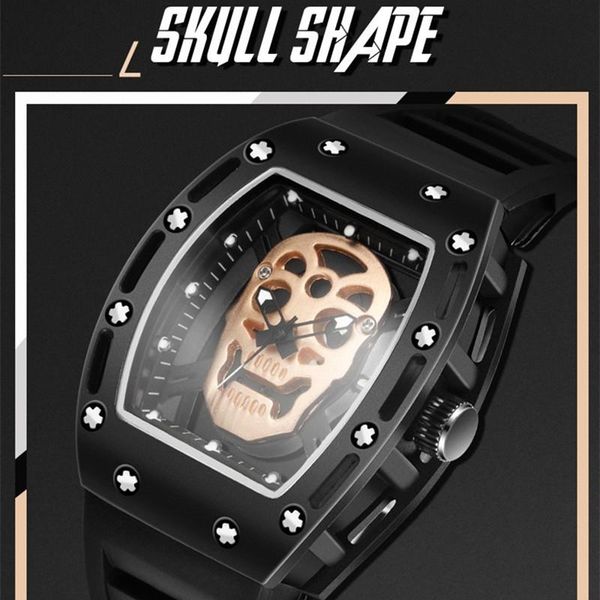 wristwatches 2021 men's watch fashion skull skeleton hollow cask silicone quartz top, Slivery;brown
wristwatches 2021 men's watch fashion skull skeleton hollow cask silicone quartz top, Slivery;brown