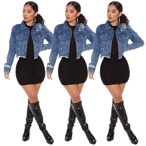 short denim jacket women 2021 spring autumn fashion personality ripped fringed long-sleeved trendy 291 women's jackets, Black;brown
short denim jacket women 2021 spring autumn fashion personality ripped fringed long-sleeved trendy 291 women's jackets, Black;brown