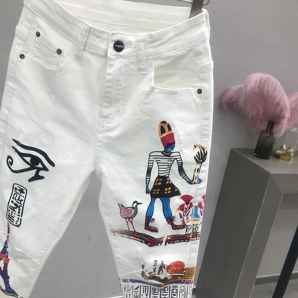 white jeans women's loose hallen pants summer autumn fashion high-waist elastic nine-minute denim students trousers, Blue
white jeans women's loose hallen pants summer autumn fashion high-waist elastic nine-minute denim students trousers, Blue