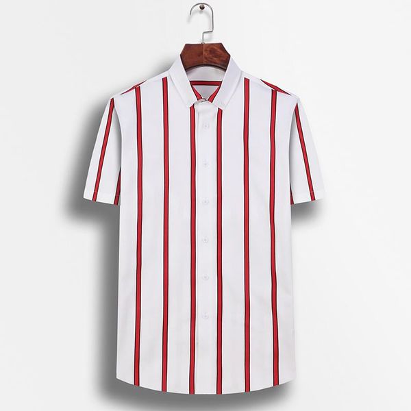 men's casual shirts short sleeve red-white block striped dress pocketless design summer slim-fit button down shirt, White;black
men's casual shirts short sleeve red-white block striped dress pocketless design summer slim-fit button down shirt, White;black