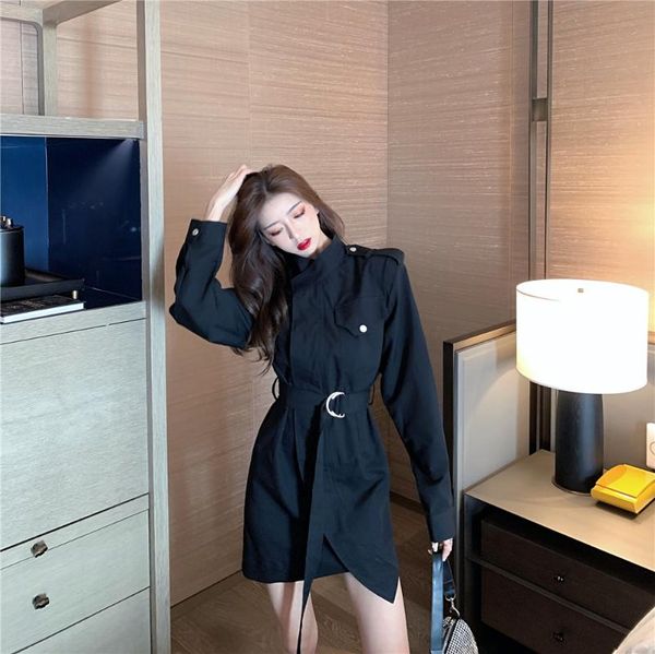 casual dresses high cold mature style standing collar long sleeve pocket decoration waist irregular dress, Black;gray
casual dresses high cold mature style standing collar long sleeve pocket decoration waist irregular dress, Black;gray