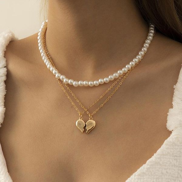 pendant necklaces kpop layered gold color love heart openable necklace for women bohemian imitation pearls chain choker jewelry, Silver
pendant necklaces kpop layered gold color love heart openable necklace for women bohemian imitation pearls chain choker jewelry, Silver