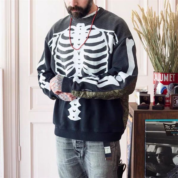 20aw kapital hirata and hiro split bone printed old stitched round neck sweater, Black
20aw kapital hirata and hiro split bone printed old stitched round neck sweater, Black