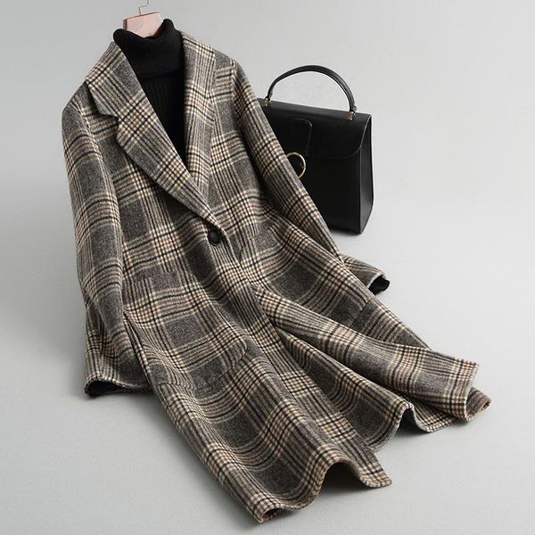 women's wool & blends autumn winter double sided cashmere coat women long warm plaid jackets abrigo ydda01a mf645, Black
women's wool & blends autumn winter double sided cashmere coat women long warm plaid jackets abrigo ydda01a mf645, Black