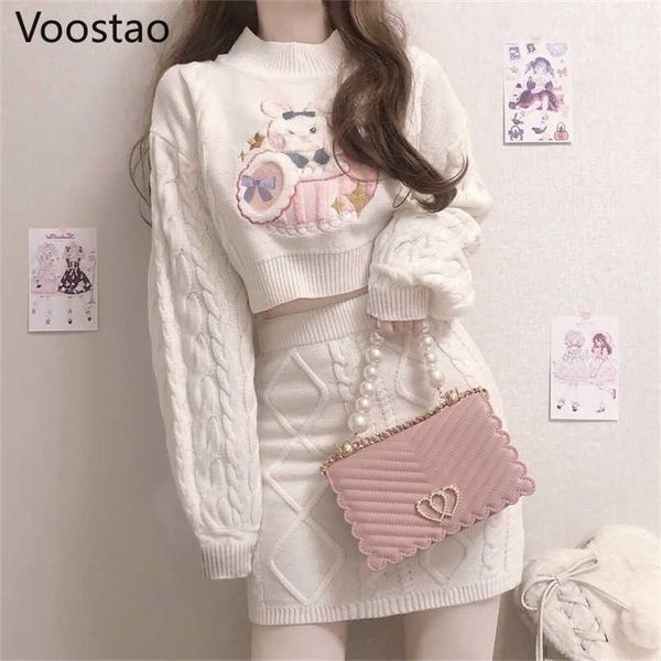 autumn winter sweet lolita style skirt sets japanese girls cute rabbit embroidery kintted sweater skirts spring women 2pc set 211101, White
autumn winter sweet lolita style skirt sets japanese girls cute rabbit embroidery kintted sweater skirts spring women 2pc set 211101, White