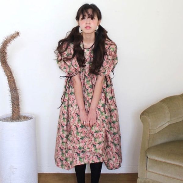 women sweet big size pleated lace-up print dress round neck short puff sleeve fashion spring summer 2f0538 210510, Black;gray
women sweet big size pleated lace-up print dress round neck short puff sleeve fashion spring summer 2f0538 210510, Black;gray