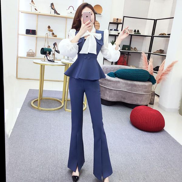 women's tracksuits 2021 spring suit bow net yarn splicing pants of tall waist flares shirt slim trousers women outfit fashion, Gray
women's tracksuits 2021 spring suit bow net yarn splicing pants of tall waist flares shirt slim trousers women outfit fashion, Gray