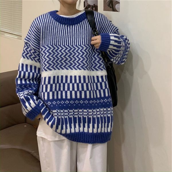 knits women long striped round neck oversized pullovers lazy oaf sweaters contrast sweater, White
knits women long striped round neck oversized pullovers lazy oaf sweaters contrast sweater, White