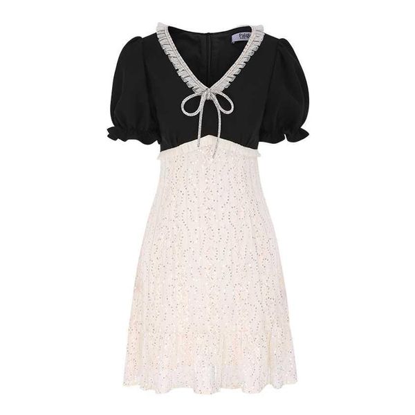 v neck short sleeve mini dress elegant summer women female black beige puff a-line d1996 210514, Black;gray
v neck short sleeve mini dress elegant summer women female black beige puff a-line d1996 210514, Black;gray
