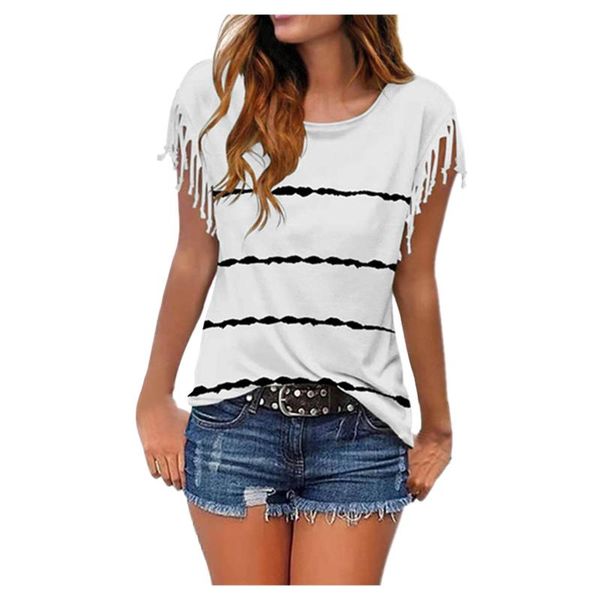 women's t-shirt plus size t shirt striped prints tassel o-neck short sleeve loose pocket summer women clothing harajuku top, White
women's t-shirt plus size t shirt striped prints tassel o-neck short sleeve loose pocket summer women clothing harajuku top, White