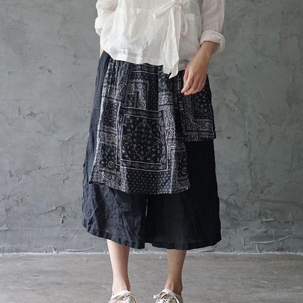 johnature loose leisure fashion patchwork print elastic waist irregular straight pants summer women calf-length pants 210521, Black;white
johnature loose leisure fashion patchwork print elastic waist irregular straight pants summer women calf-length pants 210521, Black;white