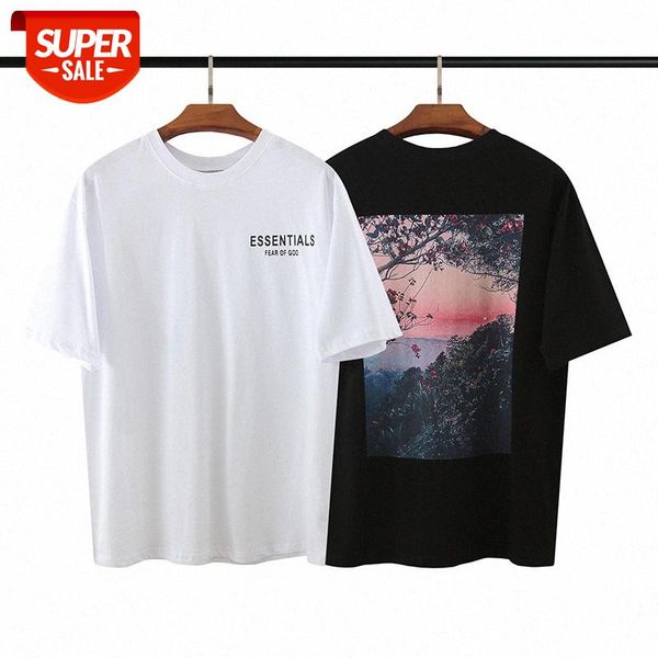 fog double line street flower sunset print short sleeve #q38n, White;black