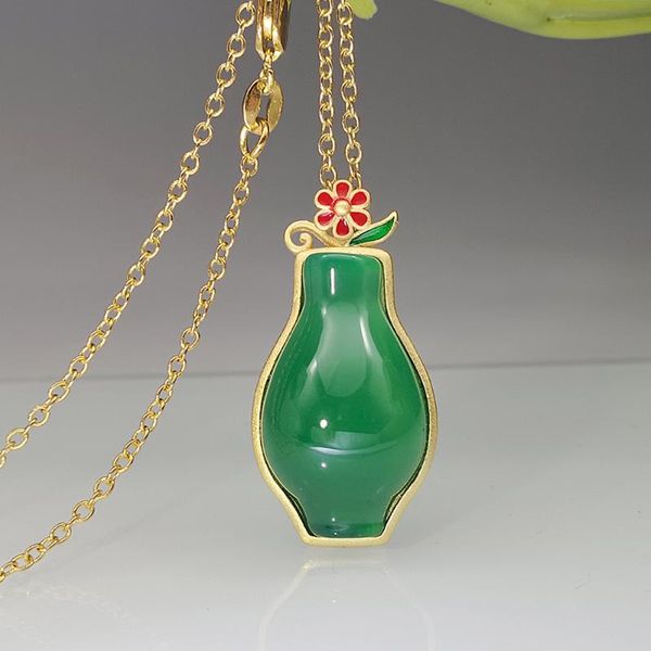 fashion inlaid green chalcedony flower vase shape pendant necklace for woman ethnic feature drop jewelry charm gift necklaces, Silver
fashion inlaid green chalcedony flower vase shape pendant necklace for woman ethnic feature drop jewelry charm gift necklaces, Silver