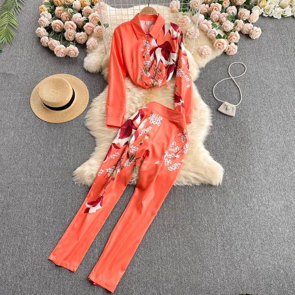 women's two piece pants autumn chinese style floral printted lapel shirt blouse +pocket trousers set female conjuntos de mujer, White
women's two piece pants autumn chinese style floral printted lapel shirt blouse +pocket trousers set female conjuntos de mujer, White