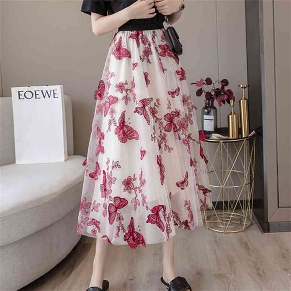 summer streetwear elastic waist 3d butterfly embroidery flowers gauze skirt elegant lady midi skirts 210519, Black
summer streetwear elastic waist 3d butterfly embroidery flowers gauze skirt elegant lady midi skirts 210519, Black