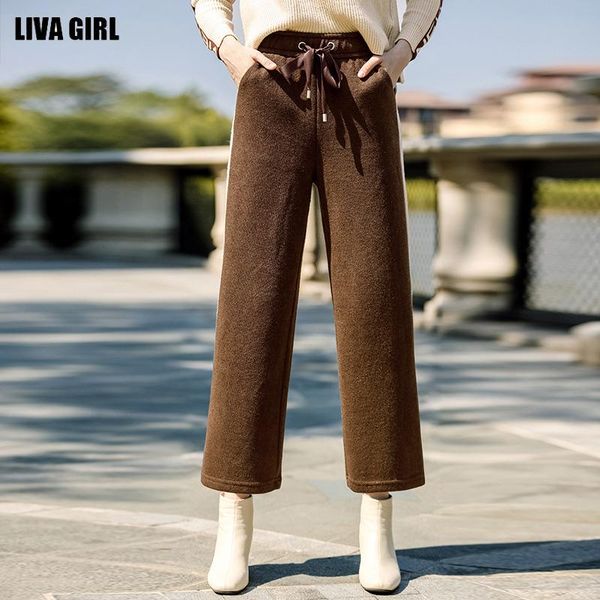 women's pants & capris liva girl wide leg 2021 winter solid color high waist loose stripe stitching knit casual trousers women, Black;white
women's pants & capris liva girl wide leg 2021 winter solid color high waist loose stripe stitching knit casual trousers women, Black;white
