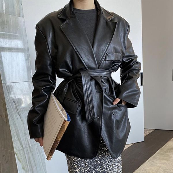 women's jackets lanmrem 2021 autumn winter solid color lapel long sleeve pu leather jacket korea loose all-match female coat pf755, Black;brown
women's jackets lanmrem 2021 autumn winter solid color lapel long sleeve pu leather jacket korea loose all-match female coat pf755, Black;brown