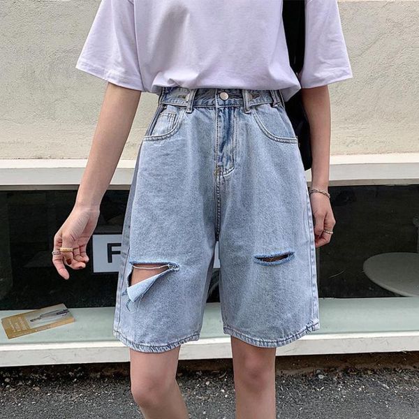 women's shorts high waist hole ripped short jeans for women summer denim blue white loose casual, White;black
women's shorts high waist hole ripped short jeans for women summer denim blue white loose casual, White;black
