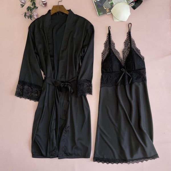 women's sleepwear women 2pcs bathrobe set wedding nightwear satin summer bridal kimono robe gown casual nightgown lace sleep, Black;red
women's sleepwear women 2pcs bathrobe set wedding nightwear satin summer bridal kimono robe gown casual nightgown lace sleep, Black;red