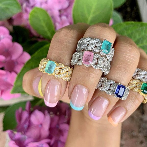 wedding rings 2021 gold silver color cuban chain shape wide band rngs with square rainbow cz big paved women finger jewelry, Slivery;golden
wedding rings 2021 gold silver color cuban chain shape wide band rngs with square rainbow cz big paved women finger jewelry, Slivery;golden
