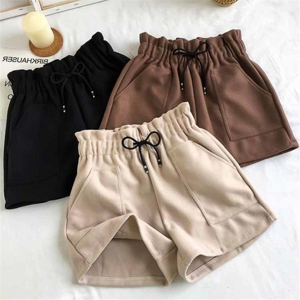 women's shorts woolen women elastic solid autumn and winter wide leg feminino loose lace up high waist mujer 5xl q5082, White;black 
women's shorts woolen women elastic solid autumn and winter wide leg feminino loose lace up high waist mujer 5xl q5082, White;black
