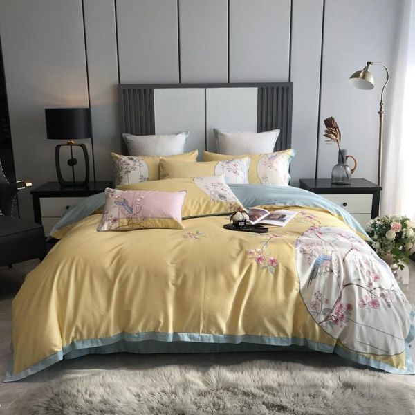 luxury yellow chinese style chic flowers bird embroidery 1000tc egyptian cotton bedding set duvet cover bed sheet pillowcase sets
luxury yellow chinese style chic flowers bird embroidery 1000tc egyptian cotton bedding set duvet cover bed sheet pillowcase sets