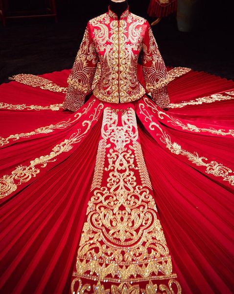 bride dress wedding retro chinese cheongsam the toast clothing long section marriage sets ethnic, Red
bride dress wedding retro chinese cheongsam the toast clothing long section marriage sets ethnic, Red