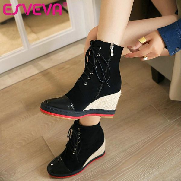 boots esveva 2021 fashion lace up wedge high heel pu leather ankle women shoes platform round toe size 34-43, Black
boots esveva 2021 fashion lace up wedge high heel pu leather ankle women shoes platform round toe size 34-43, Black