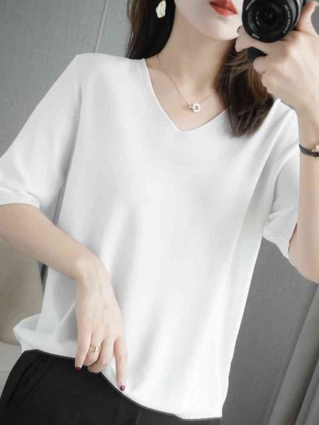 women's t-shirt pure female cotton shirt, sweater with v-neck, short sleeve, casual, solid color, pullover, large size, t-shirts, summe, White
women's t-shirt pure female cotton shirt, sweater with v-neck, short sleeve, casual, solid color, pullover, large size, t-shirts, summe, White