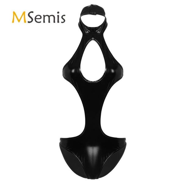 women one-piece wet look patent leather lingerie halter neck front cut out backless self-tie high leotard bodysuit nightwear two-piece suits
women one-piece wet look patent leather lingerie halter neck front cut out backless self-tie high leotard bodysuit nightwear two-piece suits