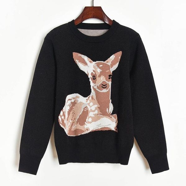 women's sweaters black sweater women cartoon deer jacquard knitted pullover 2021 autumn winter o-neck long sleeve womens jumpers, White;black
women's sweaters black sweater women cartoon deer jacquard knitted pullover 2021 autumn winter o-neck long sleeve womens jumpers, White;black