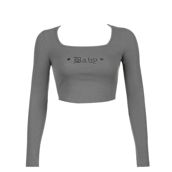 women spring t-shirt square neck long sleeve letters embroidered cropped slim fit workout yoga running sportswear outfit
women spring t-shirt square neck long sleeve letters embroidered cropped slim fit workout yoga running sportswear outfit